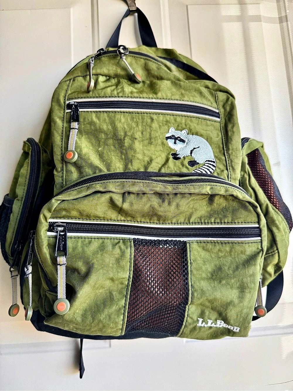 L.L.Bean Green Raccoon Backpack Outdoor School Bag
